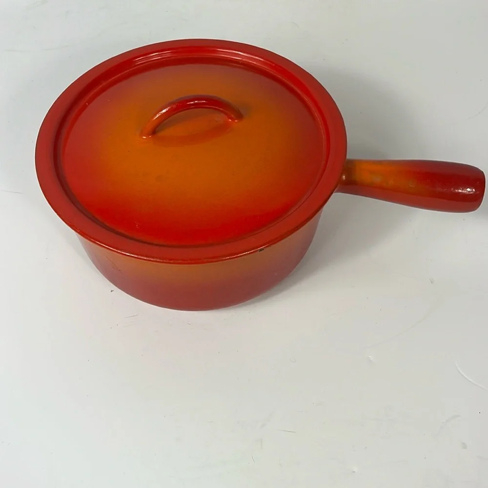 Descoware Belgium #14 Kitchen Vintage Small Flame Orange Cast Iron Sauce Pan Lid
